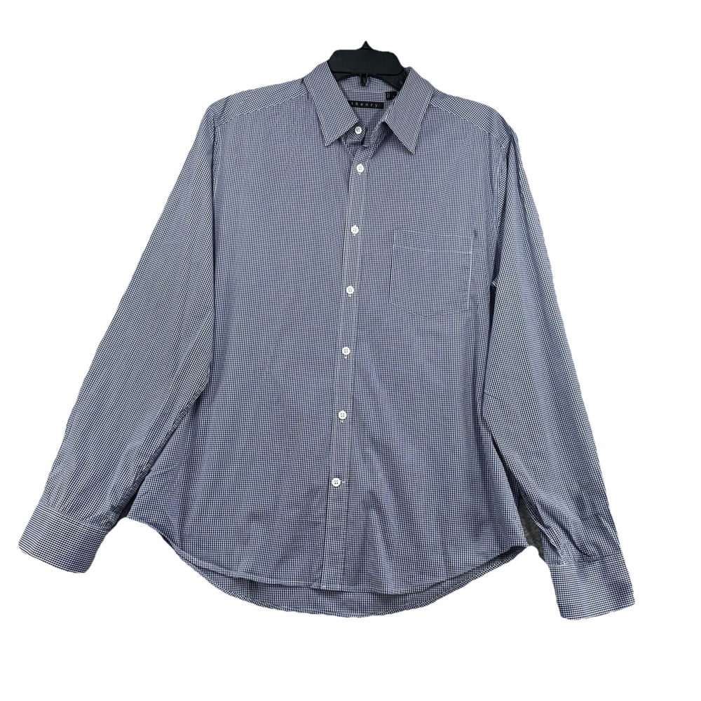 THEORY Kyson Cross Blue Check Cotton Casual Shirt Sz‎ Large